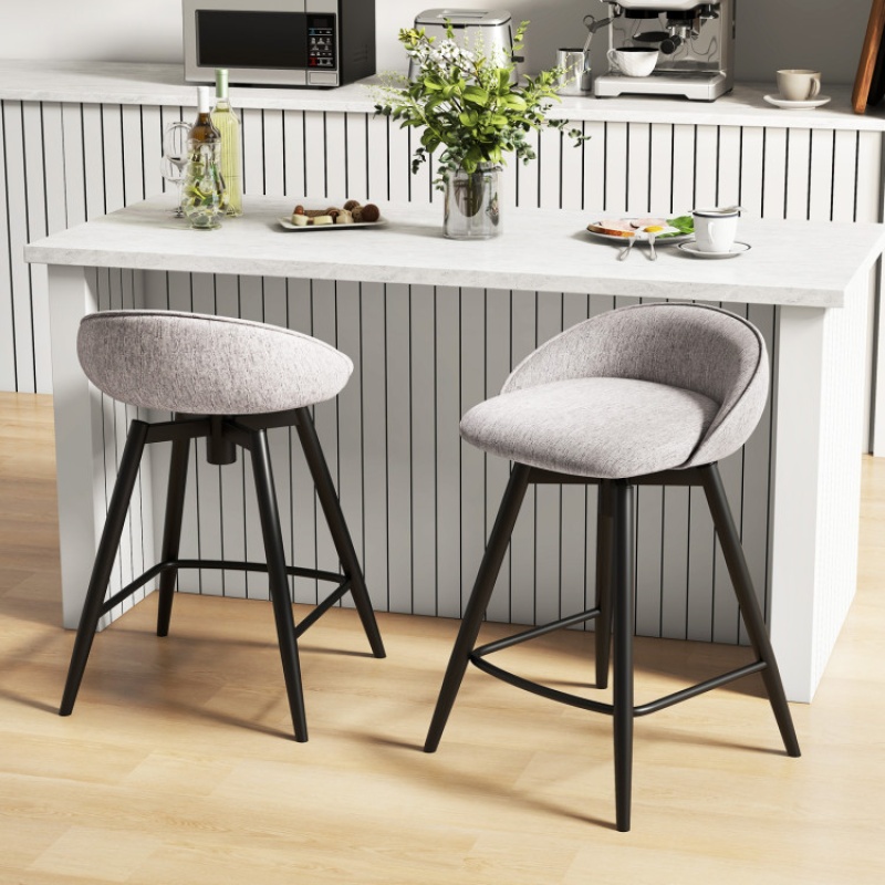 Upholstered Bar Stools Set Of 2 With Footrest And Backrest-Gray