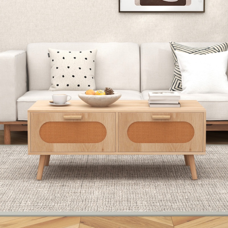 Rattan Coffee Table with 2 Storage Drawers