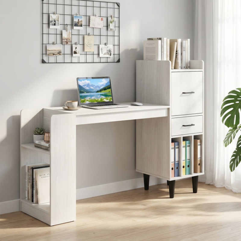 59-Inch White Home Office Desk with Storage