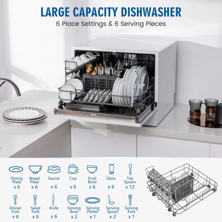 Compact Countertop Dishwasher With 6 Place Settings And 5 Washing Programs
