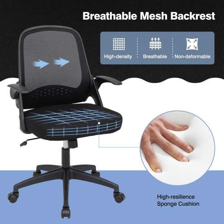 Adjustable Mesh Office Chair Rolling Computer Desk Chair With Flip-Up Armrest