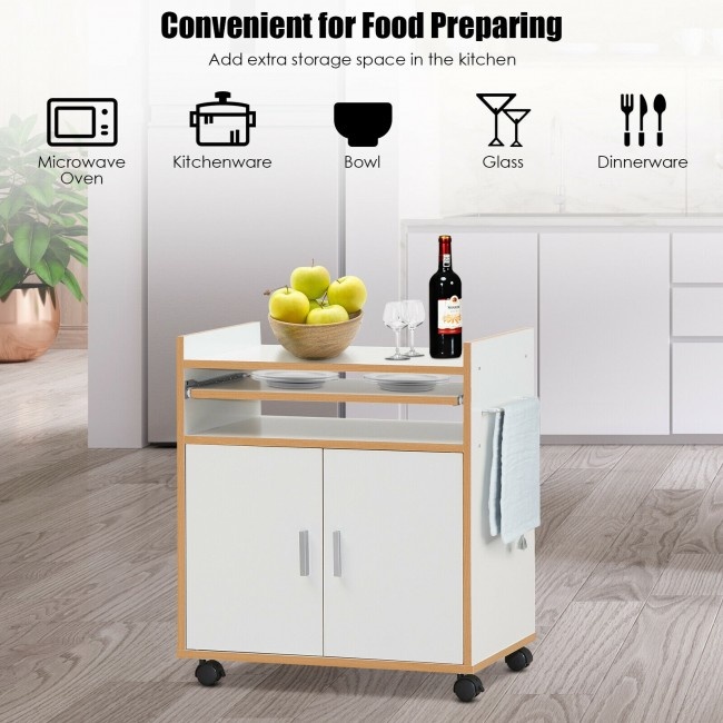 Rolling Kitchen Trolley Microwave Cart Storage With Removable Shelf