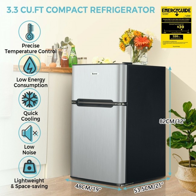 3.3 Cubic Feet Compact Refrigerator With Freezer 2 Reversible Door Mini Fridge