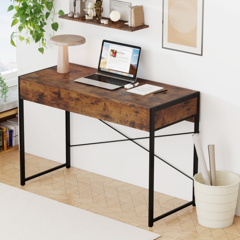 2-Drawer Home Office Desk With Steel Frame