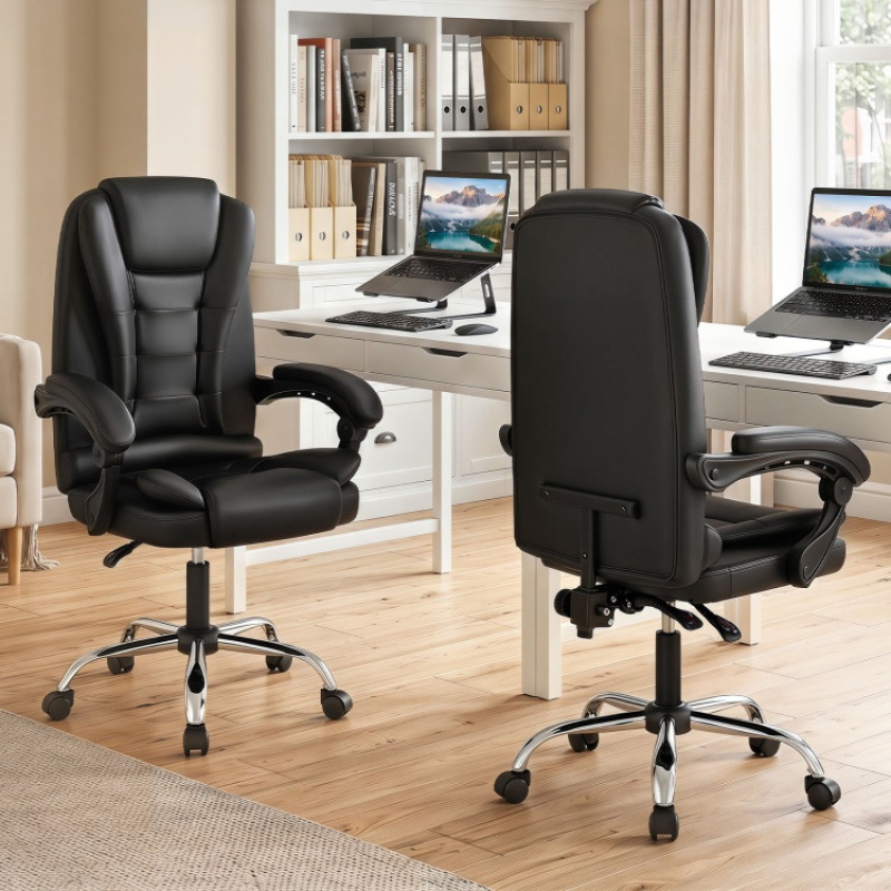 Big High Back Executive Chair With Linkage Armrests And Leather Padded Seat For Office-Black