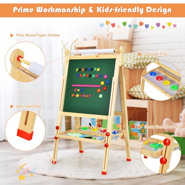 Kids Art Easel With Paper Roll DoubleSided Regulable Drawing Easel Plank