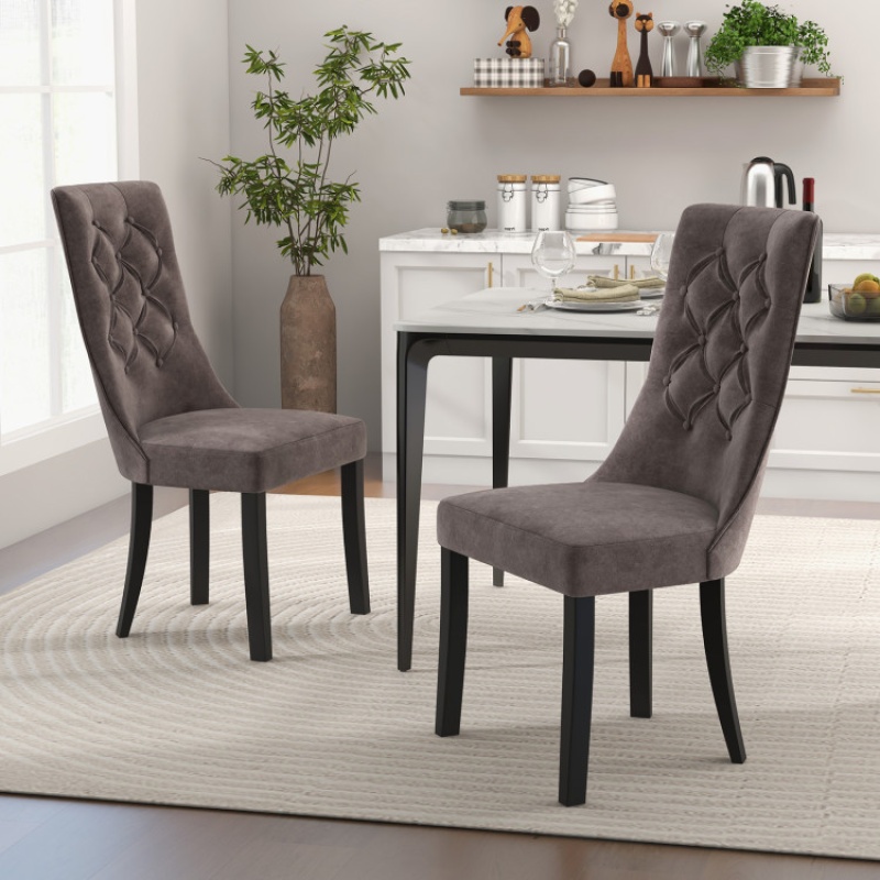 Tufted Dining Chairs Set Of 2 With High Backrest And Padded Seat-Gray