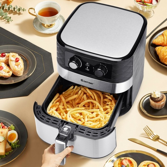 1700W 5.3 Qt Electric Hot Air Fryer With Stainless Steel And Non-Stick Fry Basket