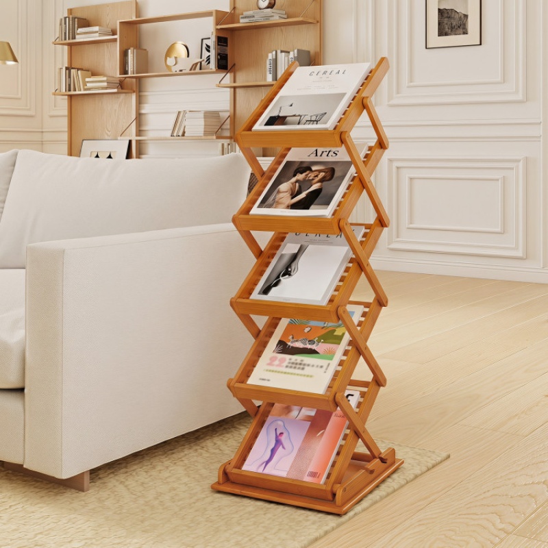 Foldable Bamboo Magazine Rack With 2 Adjustable Positions-Walnut