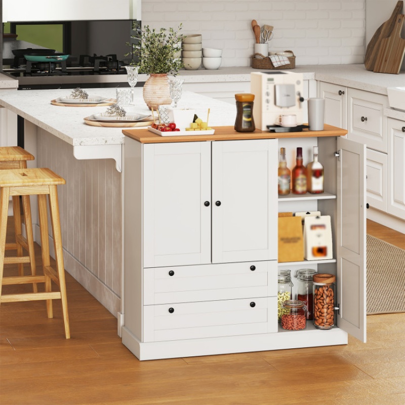 47.5 Inch Kitchen Freestanding Storage Cabinet With 3 Doors And 2 Large Drawers-White