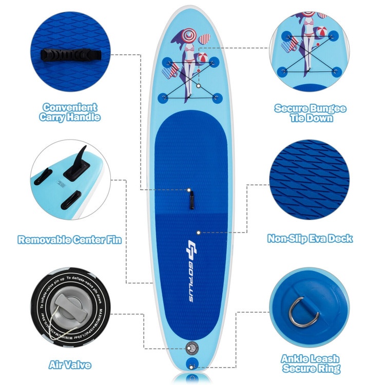 10 Feet Inflatable Stand Up Paddle Board With Adjustable Paddle Pump