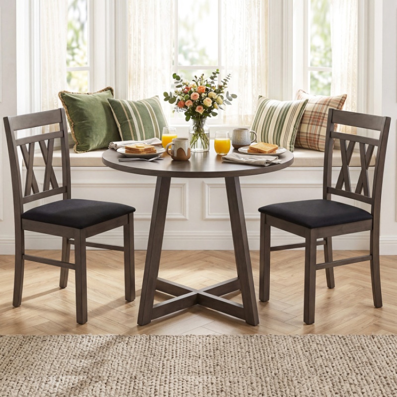 Set of 2 Modern Linen Style Upholstered Kitchen Chairs in Gray