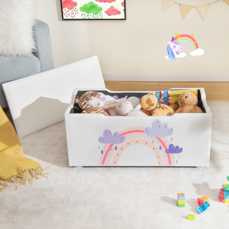Kids Wooden Upholstered Toy Storage Box With Removable Lid