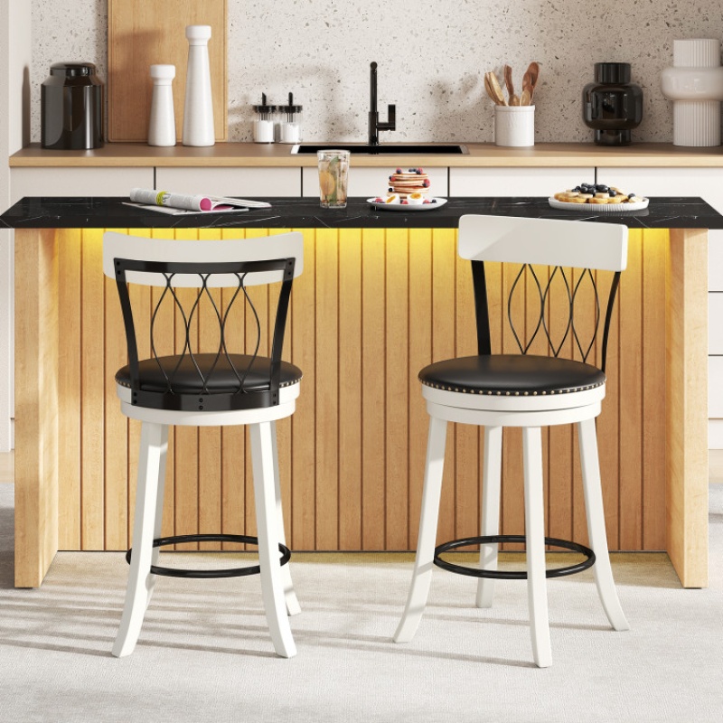 Set of 2 26-Inch Swivel Bar Stools with Footrest