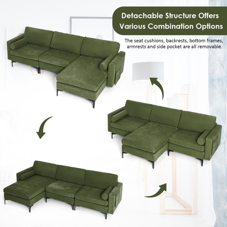 Modular L-Shaped 3-Seat Sectional Sofa With Reversible Chaise And 2 Usb Ports
