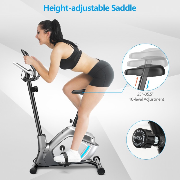 Magnetic Stationary Upright Exercise Bike With Lcd Monitor And Pulse Sensor