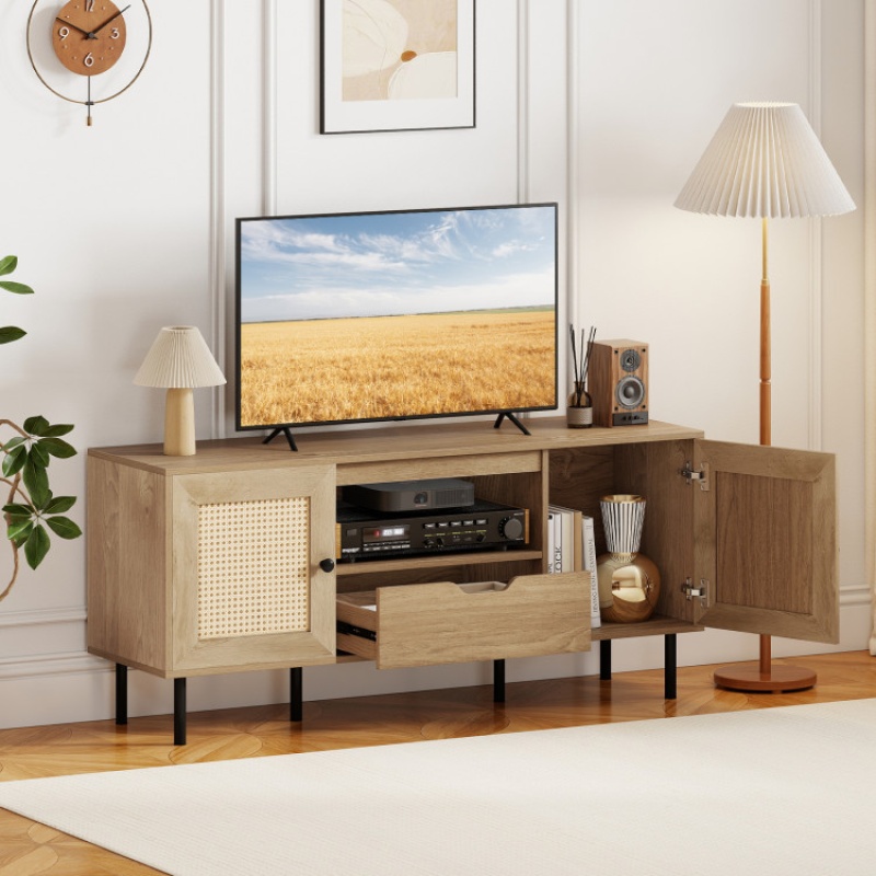 Boho TV Stand for 60 Inch TV with Cabinets and Storage