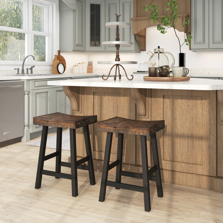 24 Inch Solid Wood Saddle-Seat With Curved Seat Surface And Comfortable Footrests-24 Inches