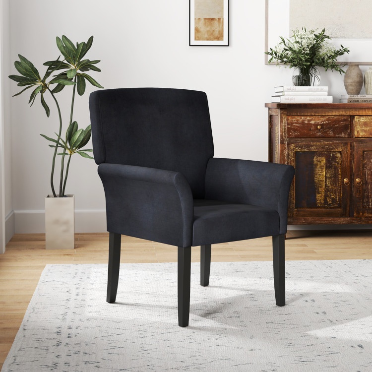 Fabric Upholstered Executive Guest Armchair With Rubber Wood Legs-Black
