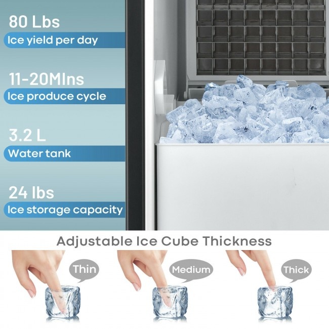 Free-Standing Built-In Ice Maker With 80Lbs Per Day