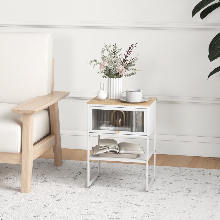 Nightstand With Flip Up Door Storage Shelf