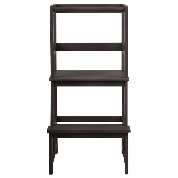 Kids Wooden Kitchen Step Stool With Safety Rail