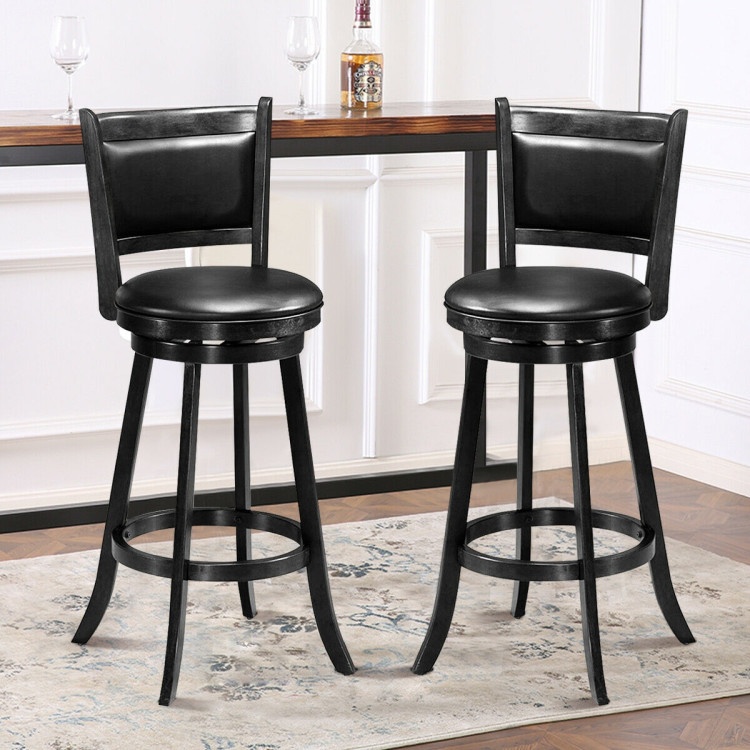 Set Of 2 29 Inch Swivel Bar Height Stool Wood Dining Chair Barstool-Black