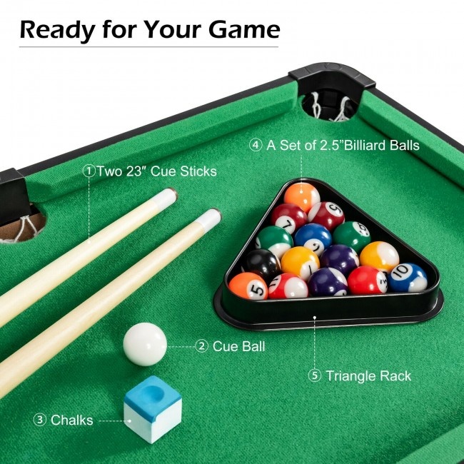 24” Mini Tabletop Pool Table Set Indoor Billiards Table With Accessories