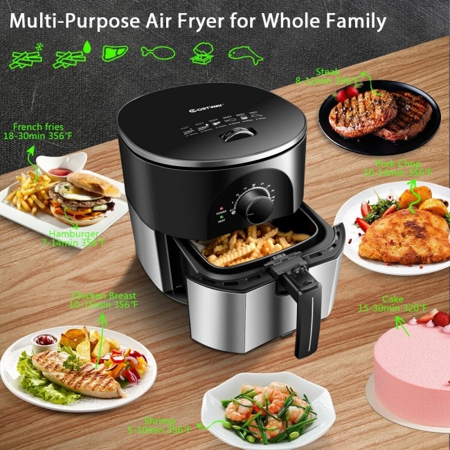 3.5Qt 1300W Electric Stainless Steel Air Fryer Oven Oilless Cooker