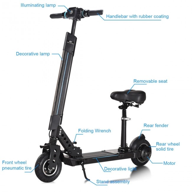 Foldable Electric Scooter With Removable Seat Led