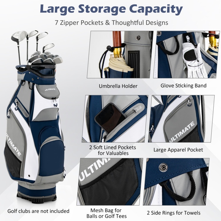 10.5 Inch Golf Stand Bag With 14 Way Full-Length Dividers And 7 Zippered Pockets