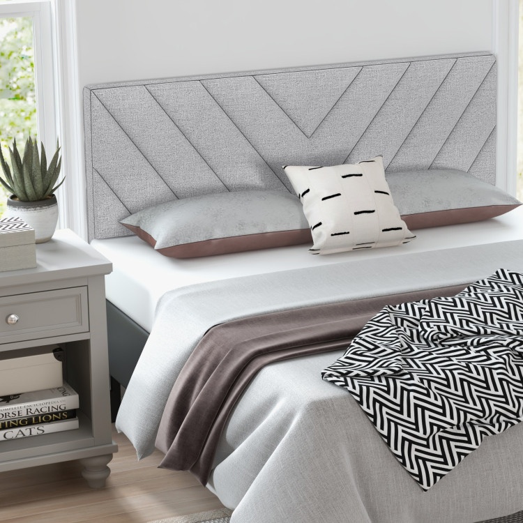 Gray Linen Upholstered Headboard for Full and Queen Beds