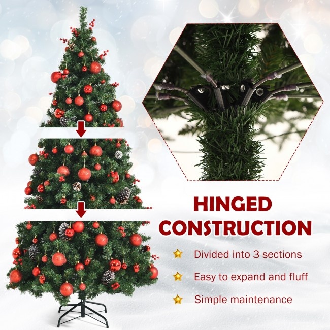 Pre-Lit Christmas Hinged Tree With Red Berries And Ornaments