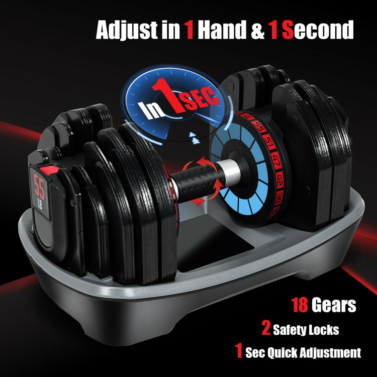 55 Lbs Adjustable Dumbbell With 18 Weights Storage Tray For Gym Home Office