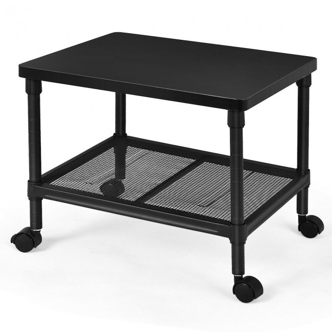 2Tier Rolling UnderDesk Printer Stand With Storage Shelf For Home/Office