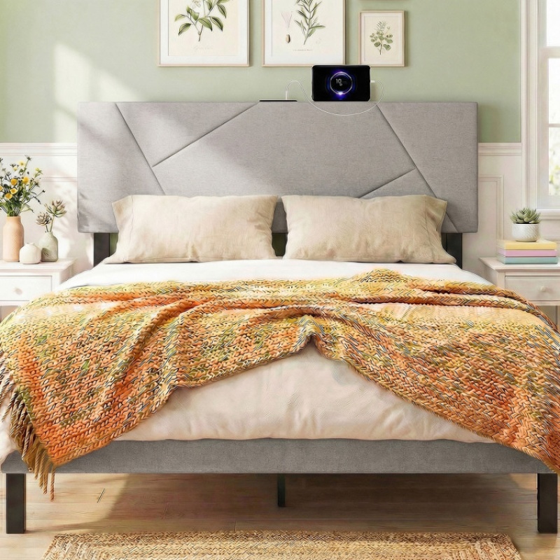 Gray Geometric Upholstered Headboard