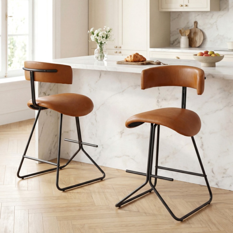 Set Of 2 Modern Counter Height Stools 25 Inch Faux Leather Upholstered-Espresso