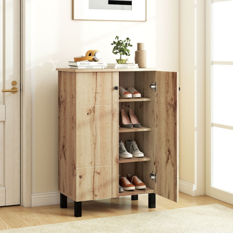4-Tier Shoe Organizer With Removable Shelves And 2 Doors