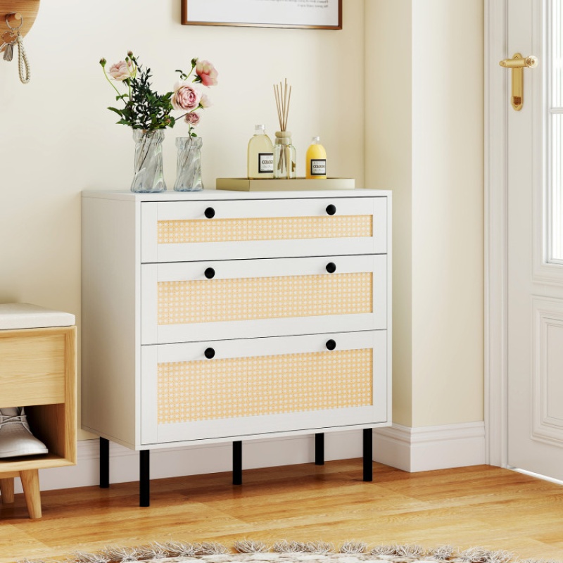 3-Drawer Rattan Nightstand Boho Chest of Drawers