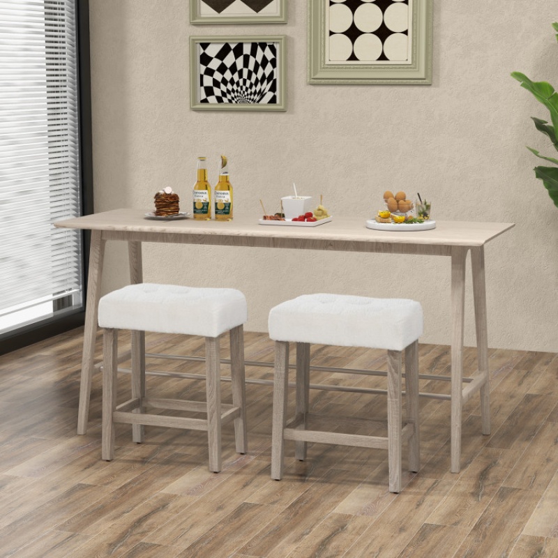 Modern Counter Height Bar Stools Set Of 2 With Rubber Wood Legs-White And Gray