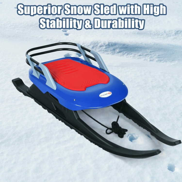 Folding Kids' Metal Snow Sled With Pull Rope Snow Slider And Leather Seat
