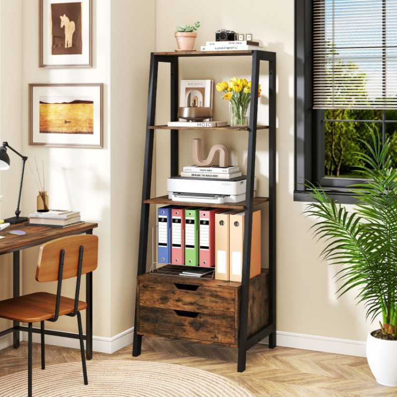 4-Tier Ladder Shelf With 2 Drawers