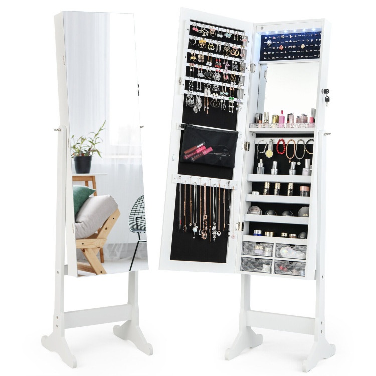 Free Standing Full Length Jewelry Armoire With LED Lights