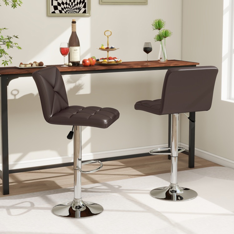 Pu Leather Upholstered Bar Stools Set Of 2 With Back And Adjustable Height-Brown