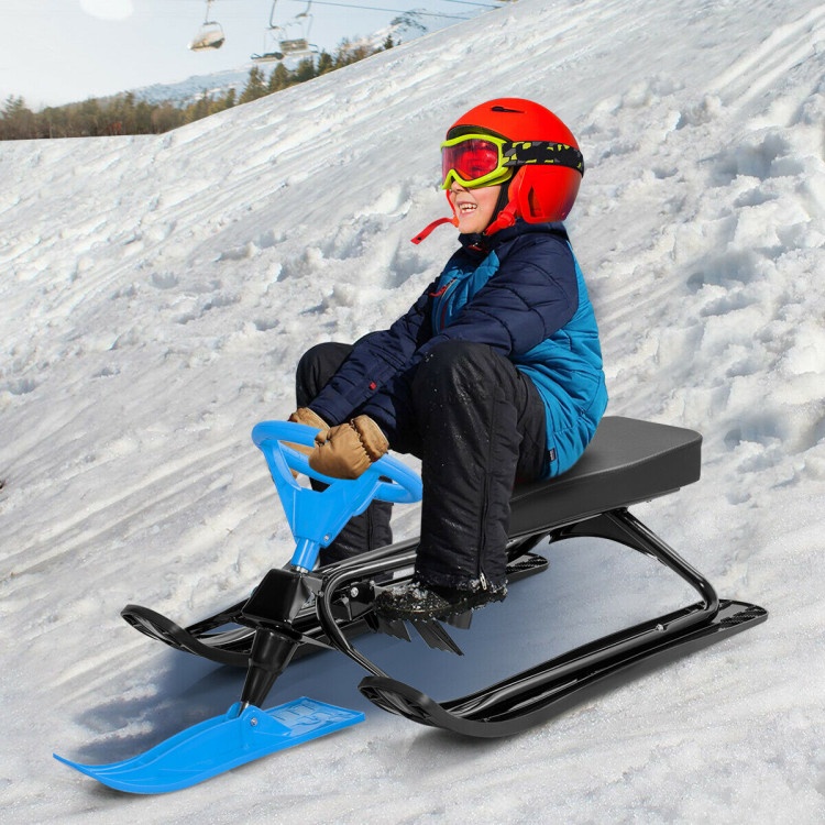 Kids Snow Sand Grass Sled With Steering Wheel And Brakes