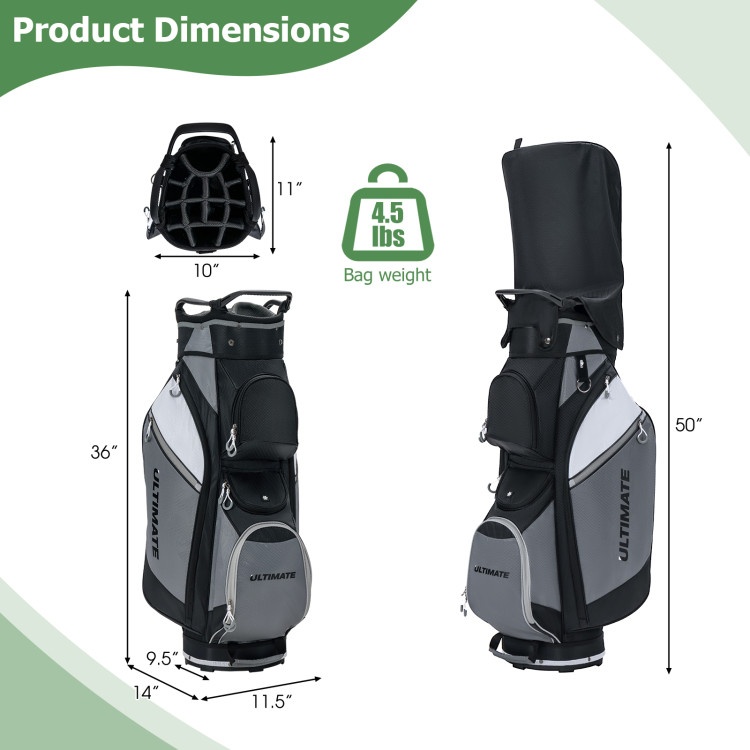 14-Way Golf Cart Stand Bag With Waterproof Rain Hood