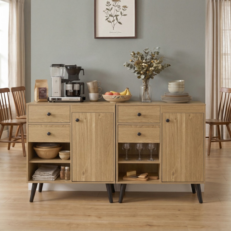 31" Sideboard Cabinet With 2 Open Compartments And 2 Drawers-Natrual