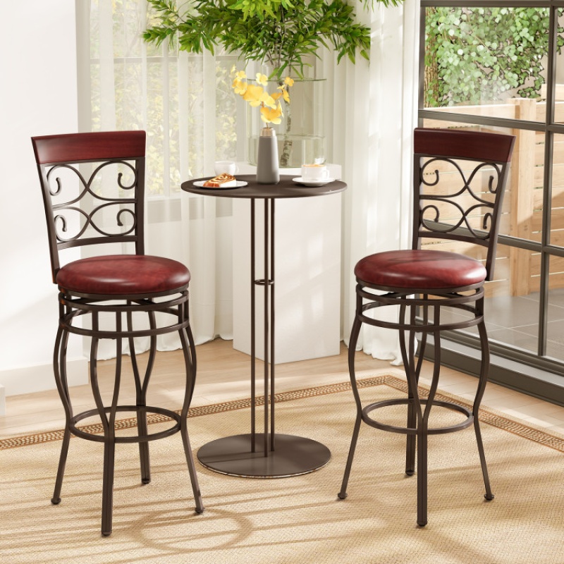 2 Pieces 30 Inch 360 Degree Swivel Bar Stools With Leather Padded Seat-Brown