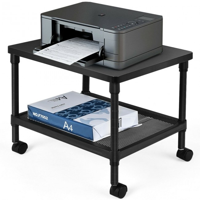 2Tier Rolling UnderDesk Printer Stand With Storage Shelf For Home/Office