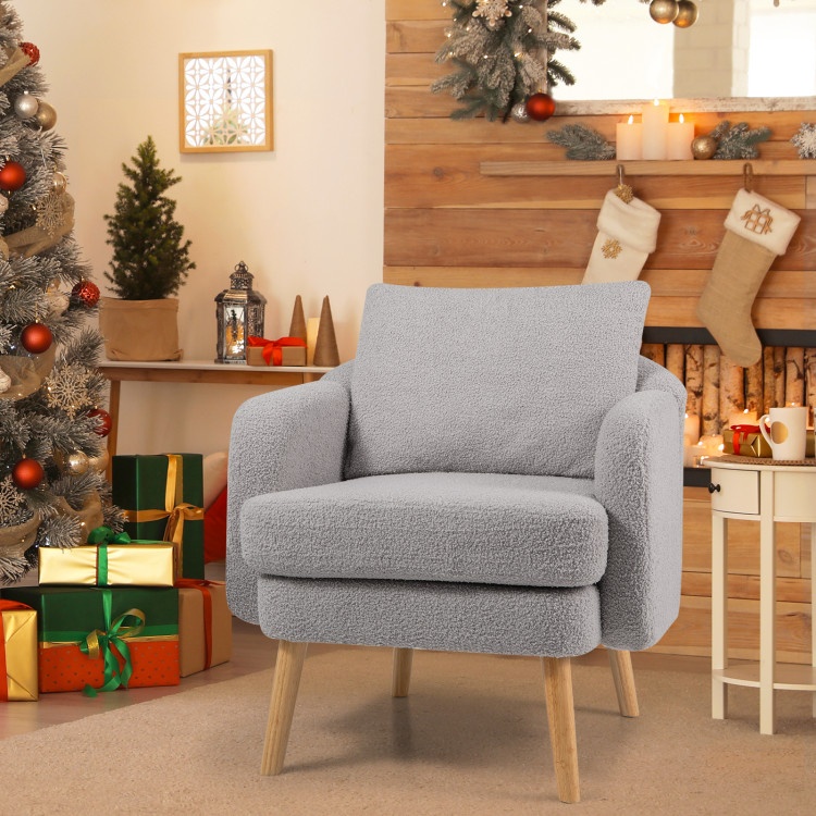 Sherpa Accent Chair Modern Living Room Chair With Seat Cushion-Grey